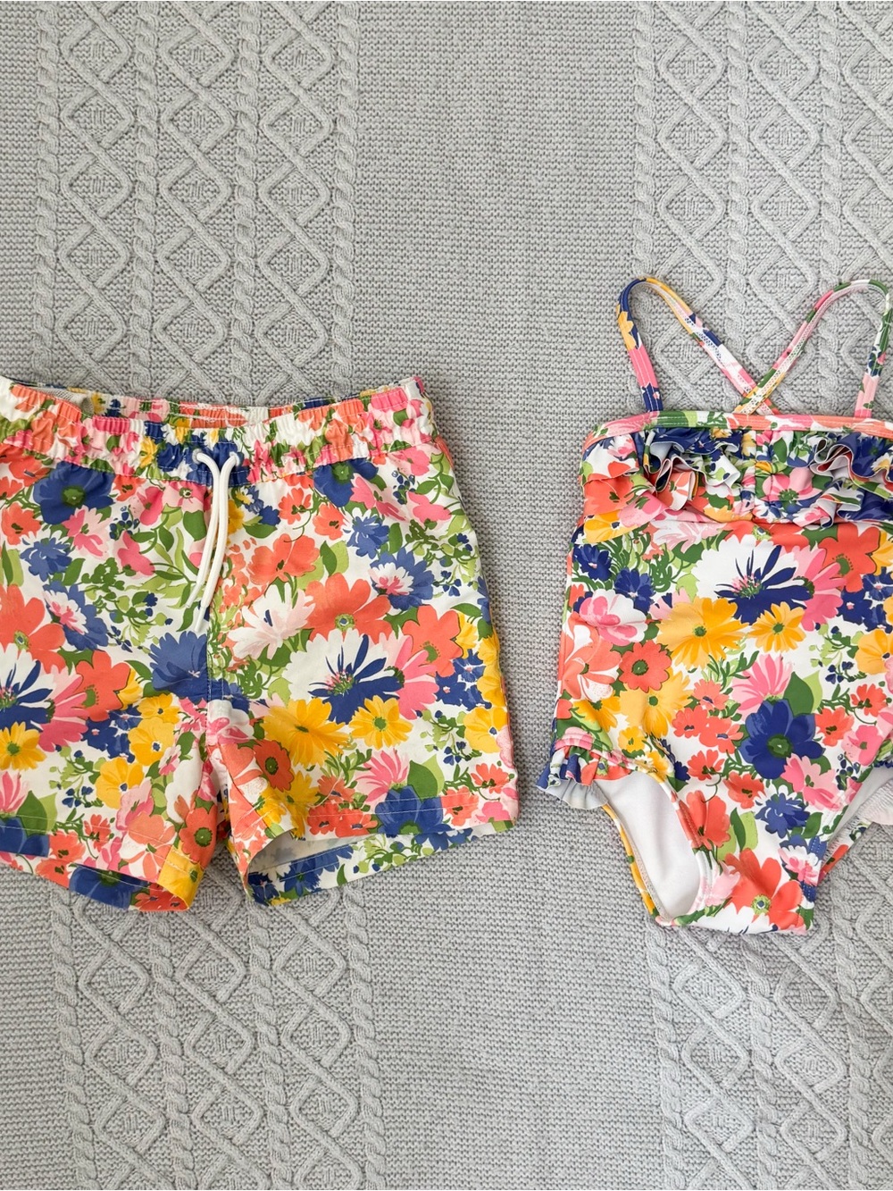 Janie and Jack Matching Siblings Floral Swimsuits Boy Size 3 Baby Girl 6-12M